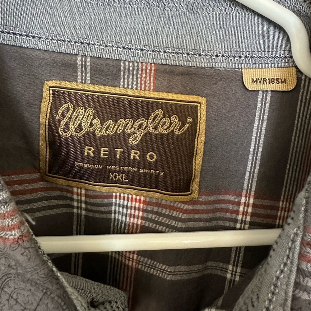 Wrangler Retro Western Wear Snap Button Long Sleeve Shirt Size XXL Gray & Red - Picture 2 of 7